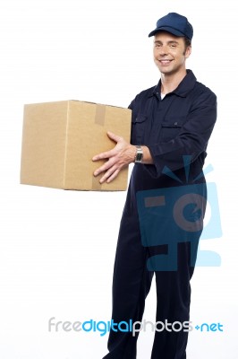 Male Holding Cardboard Box Stock Photo