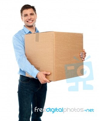 Male Holding Cardboard Box Stock Photo