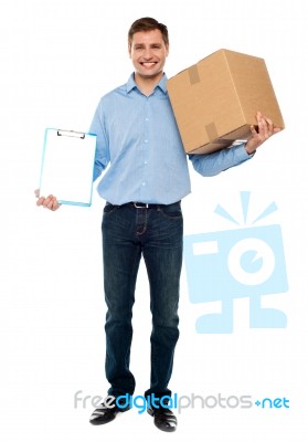 Male Holding Cardboard Box Stock Photo