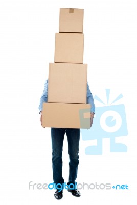 Male Holding Cardboard Box Stock Photo