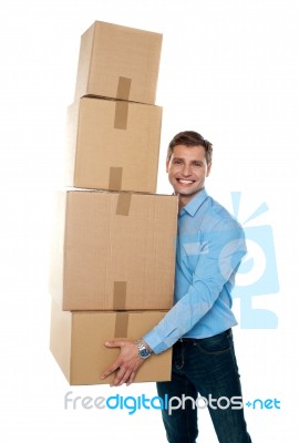 Male Holding Cardboard Box Stock Photo