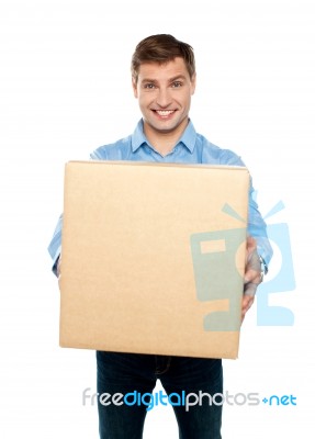 Male Holding Cardboard Box Stock Photo