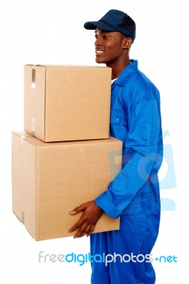 Male Holding Cardboard Box Stock Photo