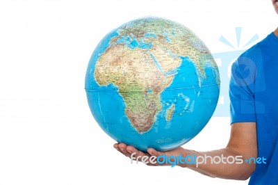 Male Holding Globe Stock Photo