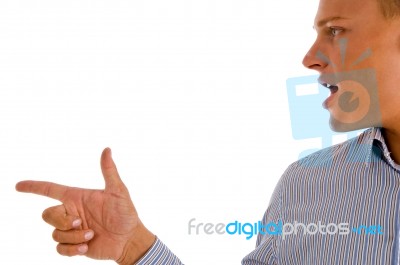 Male Indicating Sideways Stock Photo