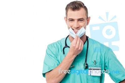 Male Nurse With Surgeon Mask Stock Photo