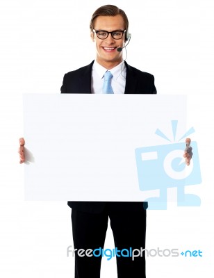 Male Operator Showing Blank Board Stock Photo