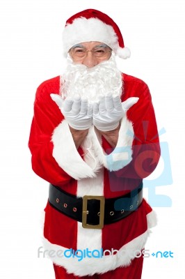 Male Santa Posing With Open Palms Stock Photo