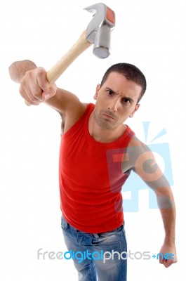 Male Showing Hammer Stock Photo