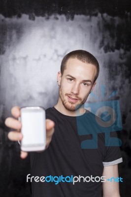 Male showing smartphone Stock Photo