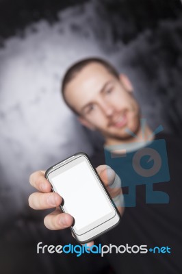 Male Showing Smartphone Stock Photo