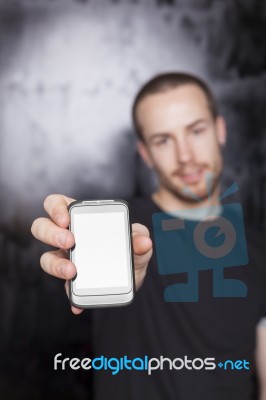 Male Showing Smartphone Stock Photo