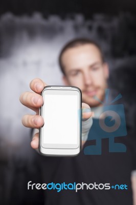 Male Showing Smartphone Stock Photo