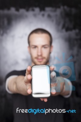 Male Showing Smartphone Stock Photo