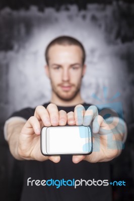 Male Showing Smartphone Stock Photo