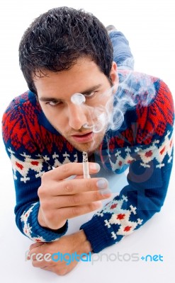 Male Smoking Cigarette Stock Photo