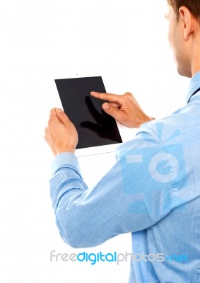 Male Using Tablet Pc Stock Photo