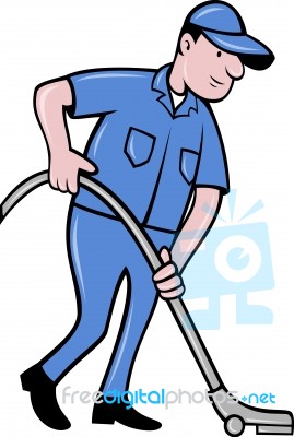 Male Worker Cleaning With Vacuum Cleaner Stock Image