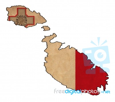 Malta Map On Malta Flag Drawing ,grunge And Retro Flag Series Stock Image