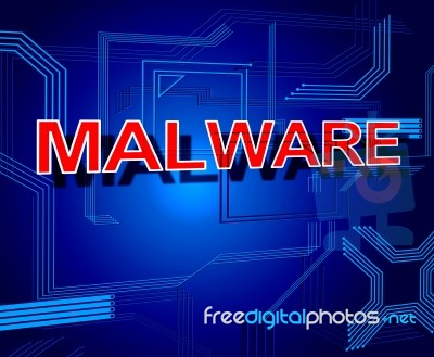 Malware Sign Represents Processor Keyboard And Malicious Stock Image