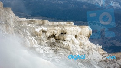 Mammoth Hot Springs In Yellowstone National Park Stock Photo