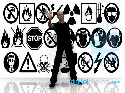 Man And Danger Signs Stock Image