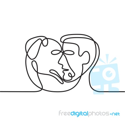 Man And Dog Face Side Continuous Line Stock Image