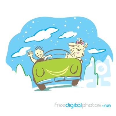 Man And Dog Travel With Car In Holiday Stock Image