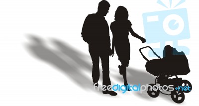 Man And Woman With A Baby Stroller Stock Image