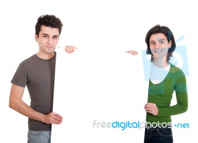 Man And Woman With Banner Stock Photo