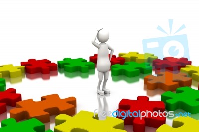 Man Around Puzzles Stock Image