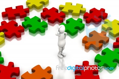 Man Around Puzzles Stock Image