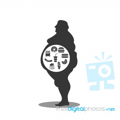 Man Body And Junk Unhealthy Food In A Fat Obese Body Stock Image