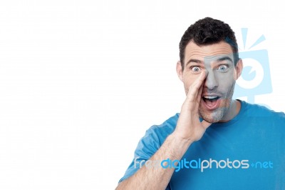 Man Calling Loudly Someone Stock Photo