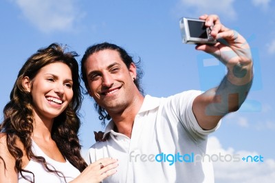 Man Clicking Photograph By Himself Stock Photo