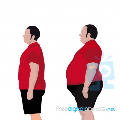 Man Diets And Exercises From Fat To Fitness In Before And After Illustrator Stock Image