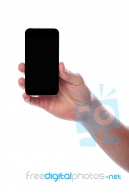 Man Displaying On His Smartphone Display Stock Photo