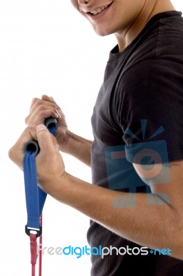 Man doing muscle building exercise Stock Photo