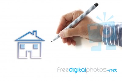 Man Draw The House Stock Photo