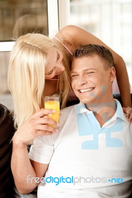 Man Drinking Orange Juice Stock Photo