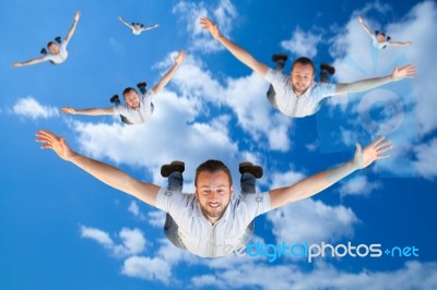 Man Fly Stock Photo