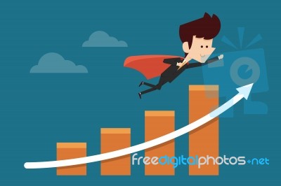 Man Flying Over Success Graph Stock Image