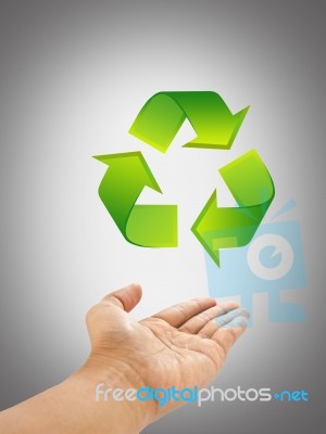 Man Hand And Recycle Sign Stock Photo