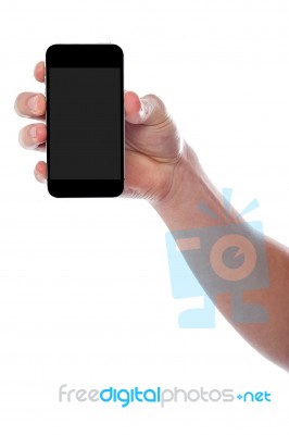 Man Hand Holding New Cellphone Stock Photo