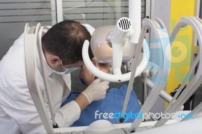 Man Having His Teeth Examined Stock Photo