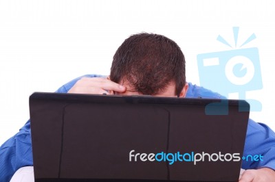 Man Hiding Behind Laptop Stock Photo