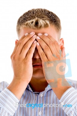 Man Hiding His Face Stock Photo