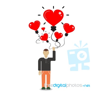 Man Holding A Balloon In The Form Of Heart Stock Image