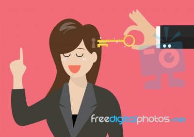 Man Holding A Key Unlocking Business Woman Mind Stock Image