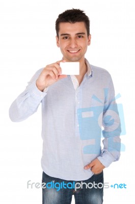 Man Holding Card Stock Photo